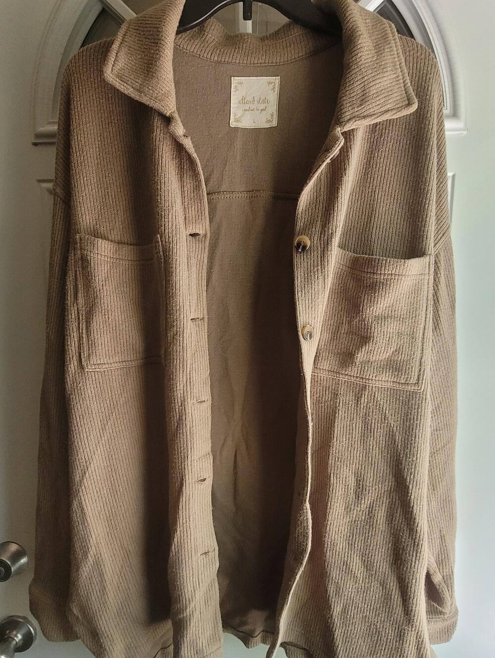 Altar'd State Oversized Corduroy Button-Up Shirt Jacket - Tan